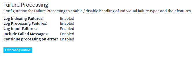 List of configuration options for Indexer Failure Processing in Graylog