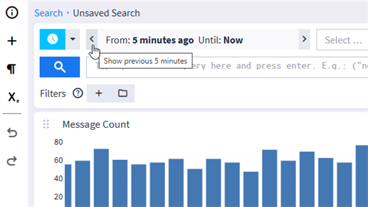 Arrows beside time range allow scrolling through results data