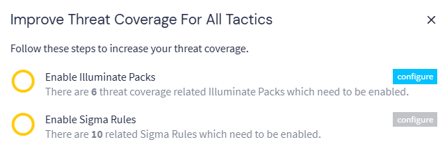 Follow steps in the dialog box to Improve Threat Coverage for all tactics.